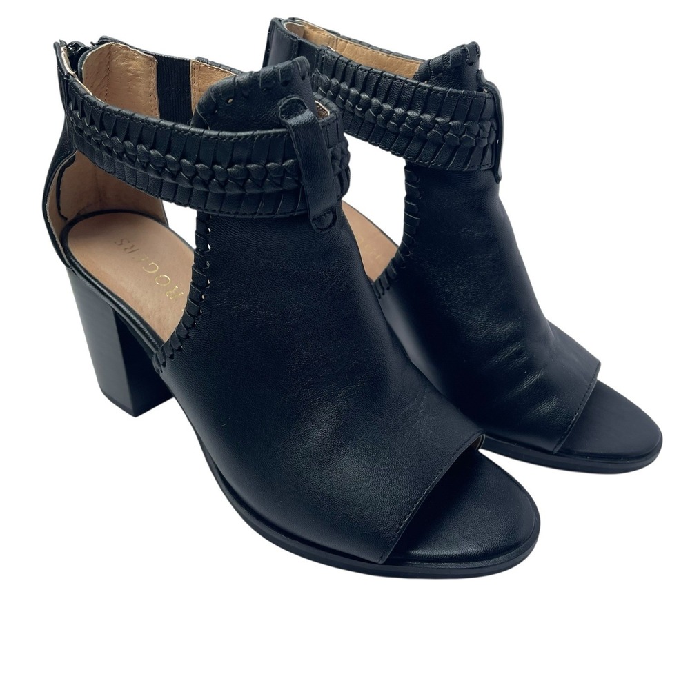 Jack Rogers Block Heel Sandal Sz 7 Black Leather Ankle Strap Open Toe $158 Moto